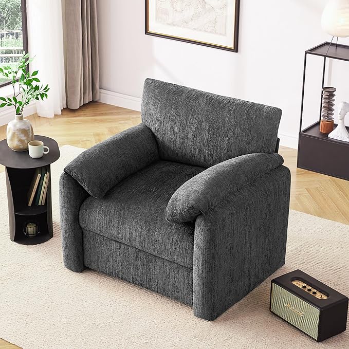 Chenille Oversized Armchair, 38.6'" Wide Accent Chairs for Living Room & Bedroom Modern Lounge Chair, Upholstered Mid-Century Reading Chair (Darkgray, 2 Pack)