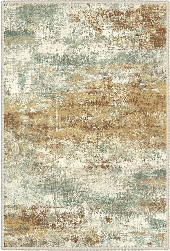 2x3 Rugs for Entryway Entrance Kitchen Bathroom, Machine Washable Modern Abstract Soft Area Rug, Low Pile Indoor Floor Carpet with Non Slip Backing, Orange Green