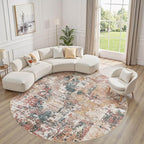 Tortania Washable 10' Round Area Rug for Living Room: Modern Abstract Neutral Large So' Thin Rugs - Non Slip Indoor Carpet for Bedroom Dining Room Office Nursery Home Floor Decoration - Colorful Multi