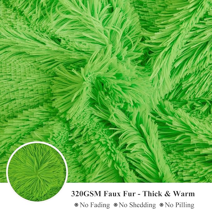 XeGe Luxury Faux Fur Blanket, Lime Green Soft Big Fluffy Throw, Shaggy Plush Decorative Couch Blanket, Cute Furry Fuzzy Bed Throw for Bedroom Living Room, Lime Green, 60x90