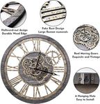 The B-Style Large Wall Clock 18 inch Moving Gear Wall Clock Oversized Vintage Farmhouse Wall Clocks for Living Room Decor Rustic Industrial Wood Clock (Carbon Gray)