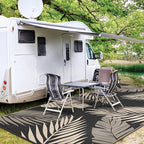 GENIMO Outdoor Rug 10' x 14' Waterproof for Patios Clearance, Reversible Outdoor Plastic Straw Camping Rug Carpet, Large Area Rugs Mats for RV, Camper, Deck, Balcony, Porch, Beach, Picnic, Black&Beige