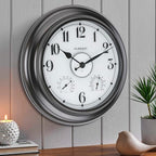 CLXEAST 24 Inch LED Self-Illuminated Outdoor Metal Clocks Waterproof, Large Lighted Outdoor Clock with Temperature and Humidity,House Warming Gifts New Home,Oil Rubbed Bronze Black