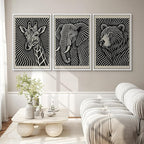 SIGNWIN Framed Canvas Print Wall Art Wildlife Portrait Giraffe, Elephant, and Bear Photography Modern Art Minimalist Black and White for Living Room, Bedroom, Office - 24"x36"x3 White