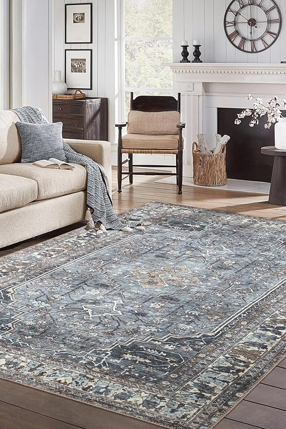 Keen Home Design 5x7 Rug - Machine Washable Area Rug with Non-Slip Backing, Ideal for Living Room, Dining Room, Bedroom - Vintage, Easy Clean, Durable, Low Pile Rug - (5' x 7')