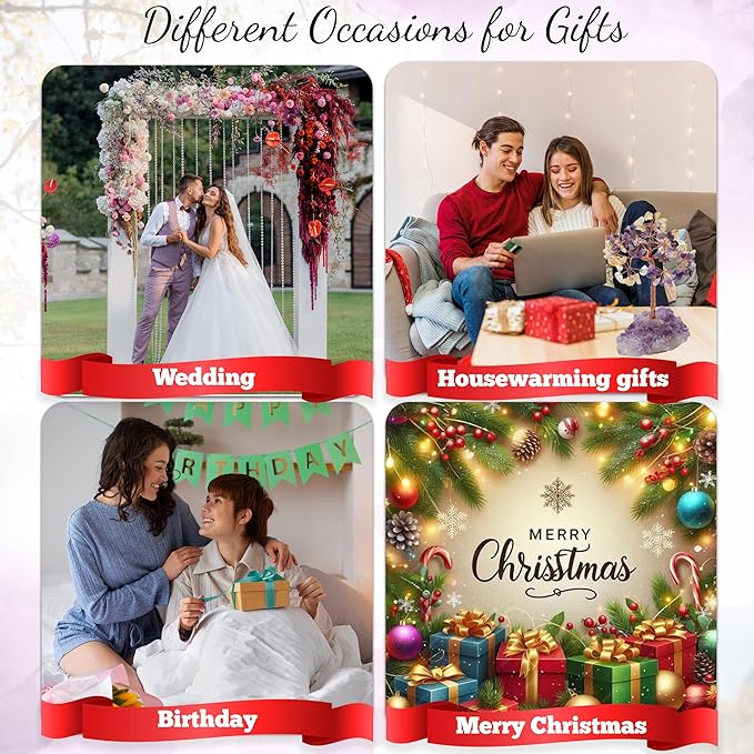 Amethyst & Citrine Crystal Tree with Cluster Base Tree of Life Decor for Shelf, Bedroom, Birthday Gifts for Women, Sister Gift, Birthday Gifts for Mom, Cute Home Office Decor Housewarming Present