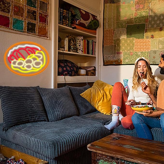 LISIGNVE Curry Meat Dish Neon Sign Beef Curry Sign Neon Light for Wall Decor Curry Rice Led Light Up Sign for Indian Restaurant Kitchen Japanese Thai Style (16.5 * 12.6 In)