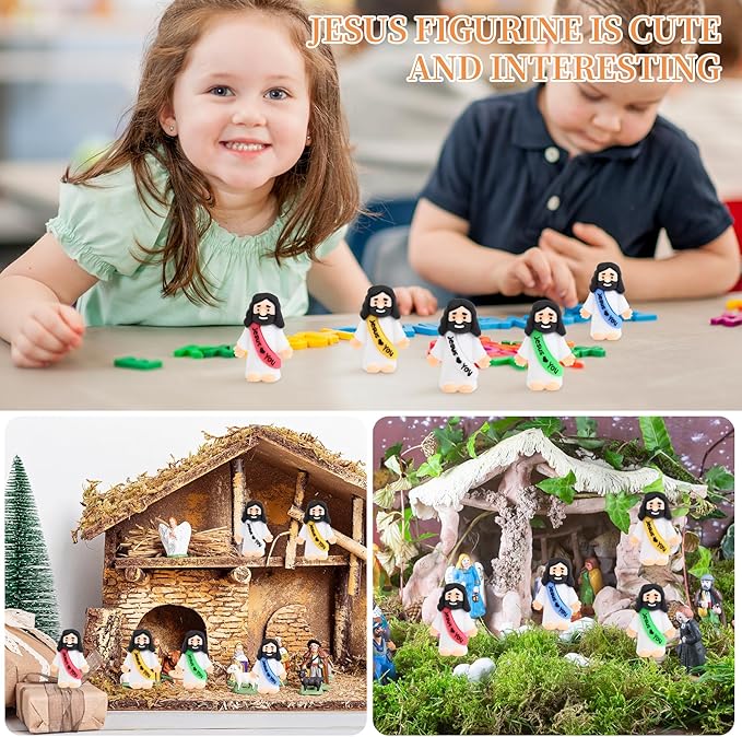 100 PCS Little Jesus Figures, Mini Jesus Figurines in Bulk, Tiny Pocket Rubber Jesus Love You Figure for Religious Party Favors, Sunday School, Baptism Gift, Easter Egg Stuffers (100)