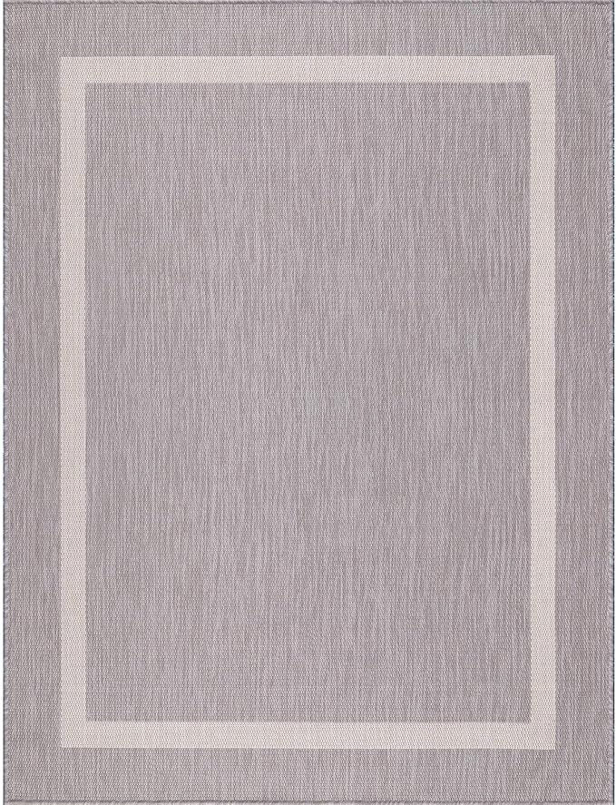 Bordered Outdoor Rug 6x9 Washable Outside Carpet for Indoor Patio Porch Waterproof Easy Cleaning Non Shedding Area Rugs Gray 6 x 9