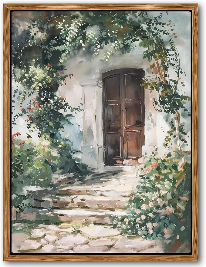 Floating Framed Canvas Vintage Wall Art, Rustic Cottage Spring Garden Oil Paintings Print, Country Floral Pictures Wall Decor for Living Room Bedroom Office Home Decor 8x10 inch