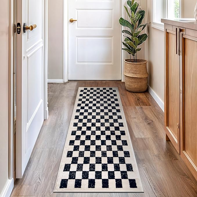 Rugshop Black and White Checkered Area Rug – High-Contrast Grid Pattern Carpet for Living Room, Bedroom, or Dorm – Trendy Contemporary Soft Floor Décor 2' 3" x 12' Runner Black