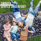 OLANLY Waterproof Outdoor Rug 8x10 ft, Outdoor Plastic Straw Rug with Flower Pattern, Reversible RV Mat for Patio, Camping, Balcony, Deck, Backyard, Black & Grey