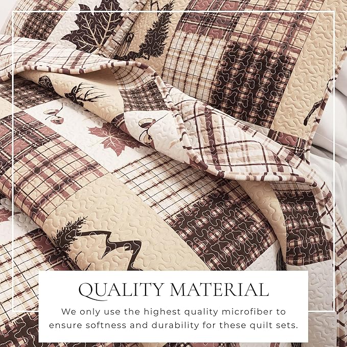 Great Bay Home Lodge Bedspread Full/Queen Size Quilt with 2 Shams. Cabin 3-Piece Reversible All Season Quilt Set. Rustic Quilt Coverlet Bed Set. Redwood Collection.