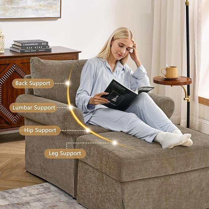 35.82” Accent Chair with Ottoman Upholstered Living Room Chairs for Reading Chair with Chaise Lounge Chairs Indoor, Comfortable Armchair for Bedroom (Brown, 35.82")