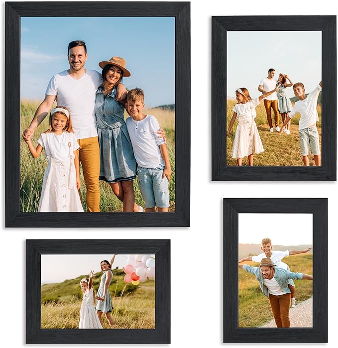 Sheffield Home 4 Piece Gallery Wall Frame Set, 8x10 Inch, 5x7 Inch, and 4x6 Inch, Black