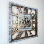 The Gears Clock 24'' Inch Square Real Moving Gear Wall Clock Vintage Industrial Oversized Rustic Farmhouse (Silver Grey)