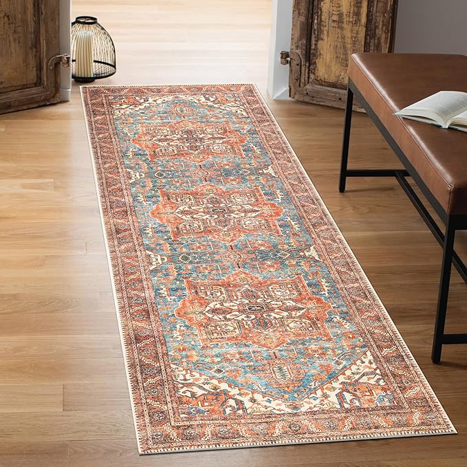 Keen Home Design 2x7 Rug - Machine Washable Runner Rug with Non-Slip Backing, Ideal for Hallway, Entryway, Kitchen, Laundry Room - Vintage, Easy Clean, Durable, Low Pile Rug - (2'6" x 7')