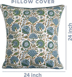 Ridhi Asparagus Green Print Cotton Throw Pillow Covers for Decorative Couch Pillows for Living Room, Chic Boho Cute Outdoor Thanksgiving Pillows Covers Gifts 24x24 Inches