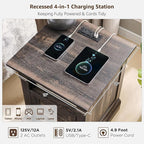 Farmhouse Nightstand with Charging Station, 18" End Table with 2 Drawers Storage and 1 Storage Shelf, Wooden Sofa Side Table w/Roman Column, Bedside Cabinet for Bedroom, Living Room, Dark Rustic Oak