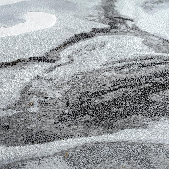 Abani Regal Collection Area Rug - Abstract Dark Grey Cracked Stone Design - 5' x 7' - Washable - for Living Room, Bedroom & Office