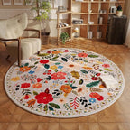 Round Rug 6ft Washable Circle Rug Non Slip Low Pile Boho Floral Small Circular Rug for Bedroom, Bathroom, Entryway, Kids Room, Office, College Dorm(Beige)