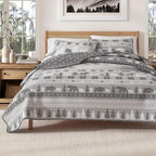 Rustic Cabin Twin Size Quilt Set with Shams - All-Season, Lightweight, Reversible Bedspread - Lodge-Themed Summer Bedding Sets (Twin/Twin XL, Rustic Landscape Grey)