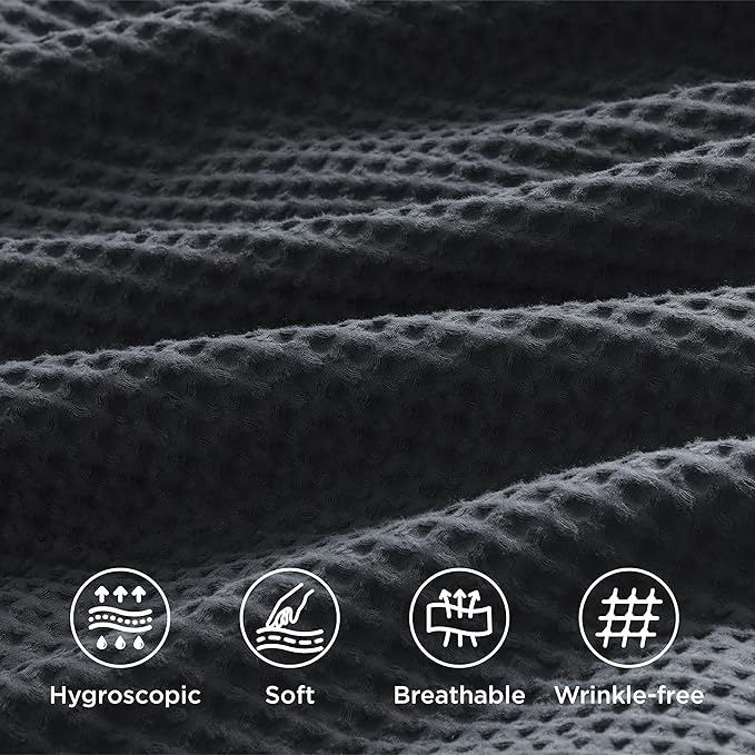 Bedsure Cotton Duvet Cover King - 100% Cotton Waffle Weave Charcoal Duvet Cover King Size, GentleSoft™ and Breathable Bedding Set for All Season, 3 Pieces, 104"x90"