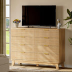 Fluted Dresser with 8 Drawers, 54" Wide Modern Chest of Drawers with Metal Handle, Wooden Dresser TV Stand, Wood Closet Clothes Storage Organizer for Bedroom, Living Room, Hallway, Natural Oak