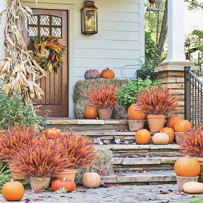 Krissing 40 Pcs Artificial Fall Flowers for Outdoors UV Resistant Artificial Fall Lavender Outdoor Flowers Fake Greenery Shrubs for Home Indoor Outside Garden Patio Porch Fall Decor