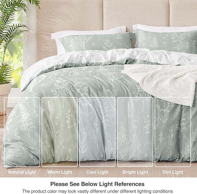 Love's cabin Grey Queen Comforter Set - Queen Size Comforter Set, 3 Pieces Cute Floral Bedding Sets for All Seasons,1 Soft Reversible Botanical Flowers Comforter and 2 Pillow Shams