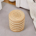Wimarsbon Ottoman Natural Seagrass Foot Rest Stool Hand Weave Round Foot Stool Pouf Boho Vanity Stools with Non-Skid Mat for Living Room Bedroom Hallway