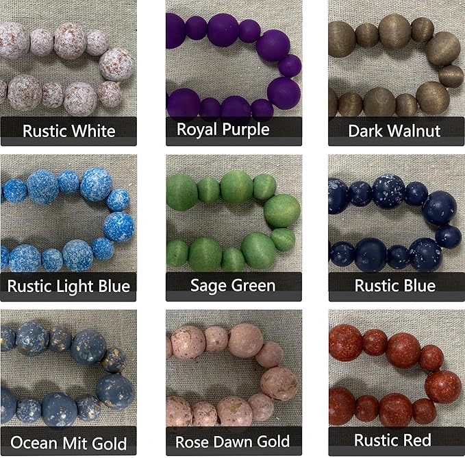 Handcrafted Farmhouse Wooden Decorative Beads Garland, Table Tray Boho Wood Beads with Tassel, Small Rustic Antique Decor for Home and Events (Rustic White)