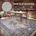 Washable Rugs for Living Room 5x7 Area Rug Soft Living Room Rug Carpet-Rugs for Bedroom Vintage Oriental Floral Dining Room Non Slip Blue Rust