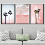 SIGNWIN 3 Piece Framed Canvas Wall Art Palm Tree in The Pink Beach Canvas Prints Home Artwork Decoration for Living Room,Bedroom - 24"x36"x3 Black
