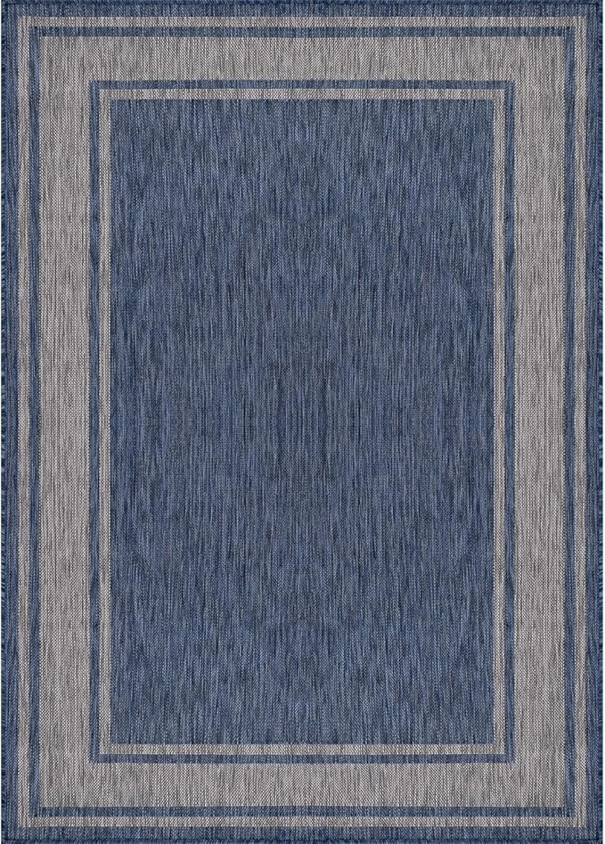 Beverly Rug Large Outdoor Rug 10x14 Modern Bordered Area Rugs for Indoor and Outdoor Patio Deck Porch Garden Waterproof Weather Sun Resistant Washable Outside Carpet (10 x 14 Navy)