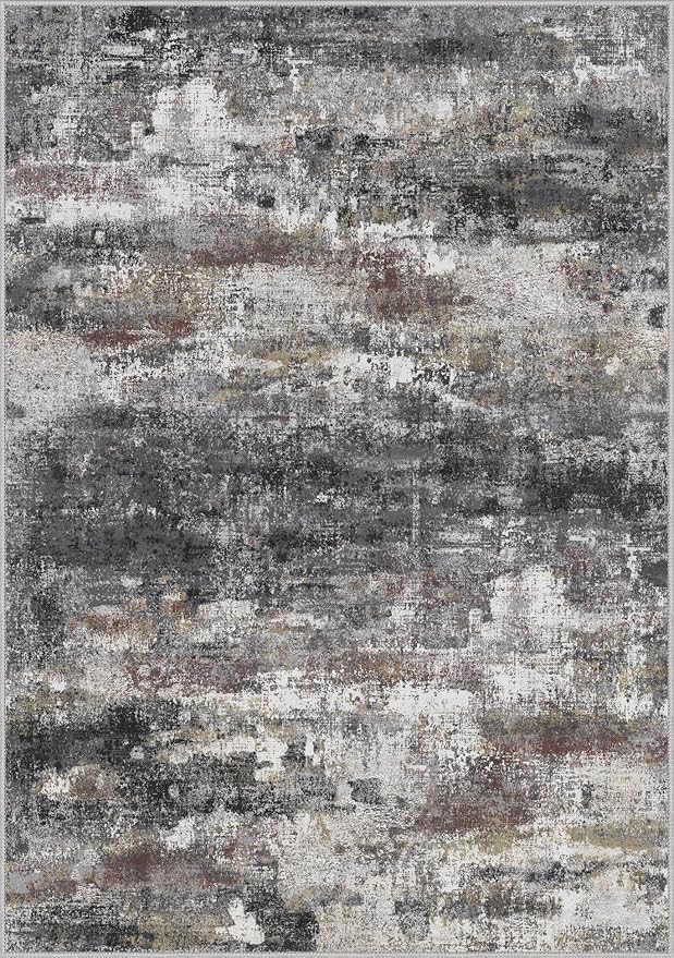 Area Rugs 5x7 for Living Room Bedroom, Modern Abstract Machine Washable Soft Dark Gray Rug, Floor Carpet with Non Slip Backing for Dining Room