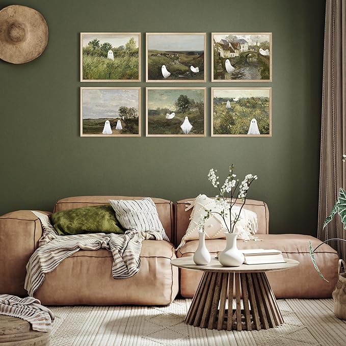 LANCHI95 6 Pcs 8x10 In Halloween Wall Art Prints, Vintage Witch Posters, Cute Ghost Pictures for Bedroom Decor (UNFRAMED)