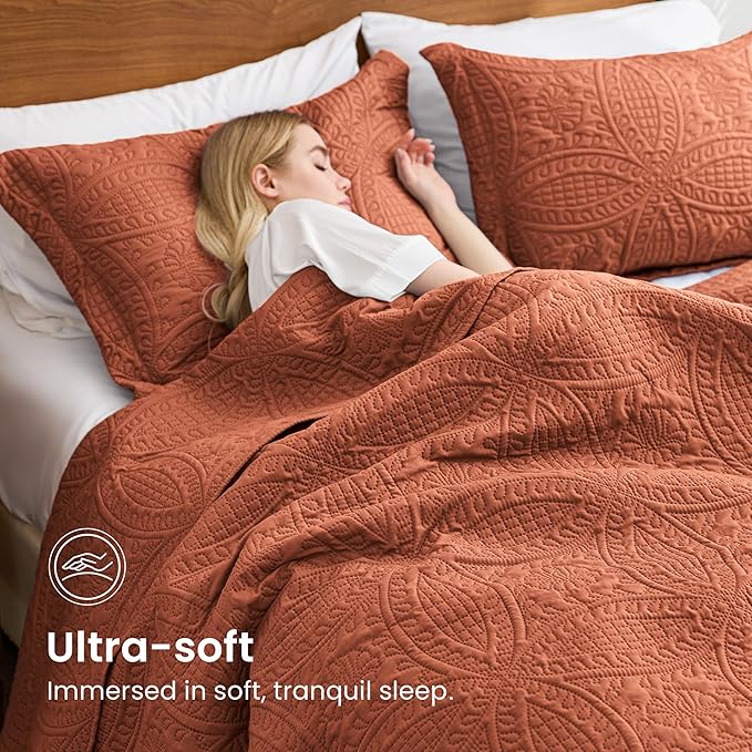 Love's cabin Quilts for Full Bed Umber Bedspreads Bedding Set - Lightweight Bedspread Comforter - Coin Pattern Bedding Coverlet for All Season - 3 Pieces (1 Quilt, 2 Pillow Shams)