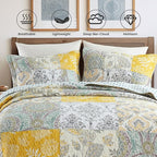 Secgo King Size Comforter Set- 100% Cotton Quilt King Size Set, Green, Sage bedspreads (96 * 108 Inch) with 2 Pillow Shams, Patchwork Reversible Lightweight Bedding