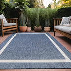 Bordered Outdoor Rug 9x12 Washable Outside Carpet for Indoor Patio Porch Waterproof Easy Cleaning Non Shedding Area Rugs Blue 9 x 12