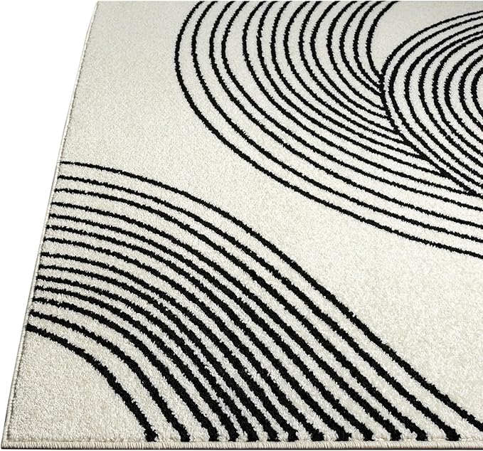 Abani Nuevo Beige Black Swirls Modern Area Rug 8' x 10' for Living Room, Bedroom - Abstract Design - Durable & Easy to Clean