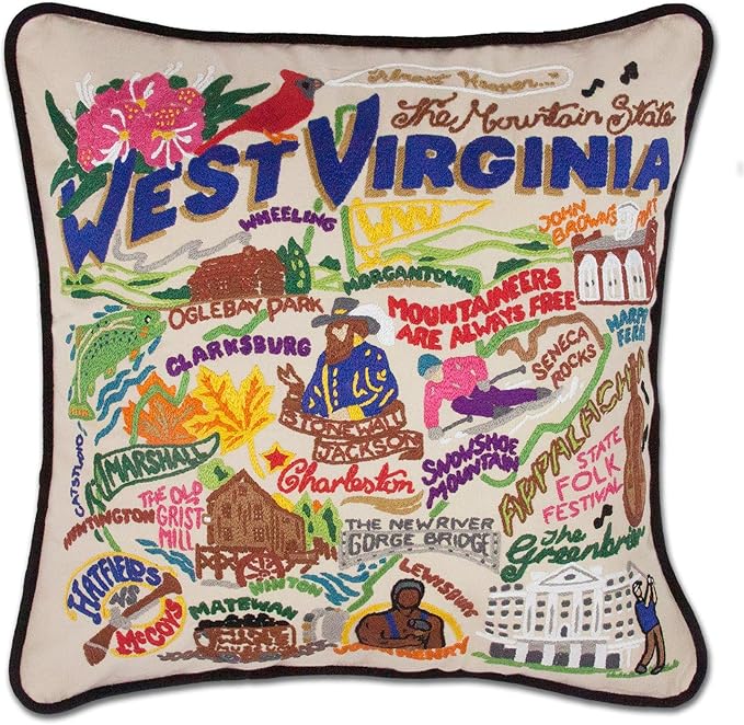 Catstudio West Virginia Embroidered Decorative Throw Pillow