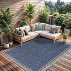 CAMILSON Outdoor Rug, 9x12 Bordered Navy Blue Gray Modern Large Area Rugs for Indoor and Outdoor Patios, Porches Waterproof Washable Porch Deck Outside Carpet (Bordered Navy, 9 x 12)