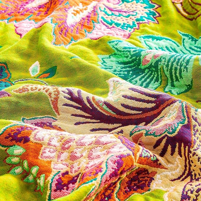 Fall Throw Blanket, 100% Cotton Soft Rustic Boho Throw Blanket for Bed, 80"x90" Farmhouse Decor Bed Flower Blankets, Light Weight Reversible Bohemian Throw Quilt