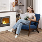 Modern Accent Chair, Cotton Linen Fabric Upholstered Lounge Armchair with Solid Wood Frame for Living Room, Bedroom, Reading Nook (Blue)