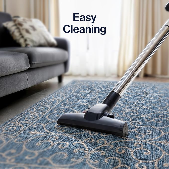 JONATHAN Y Vintage Filigree Indoor Outdoor Area Rug 3X5 Navy/Gray, Charleston Textured Weave for Backyard, Patio, Porch, Easy-Cleaning, High Traffic, Pet-Friendly, Non-Shedding (SMB106D-3)