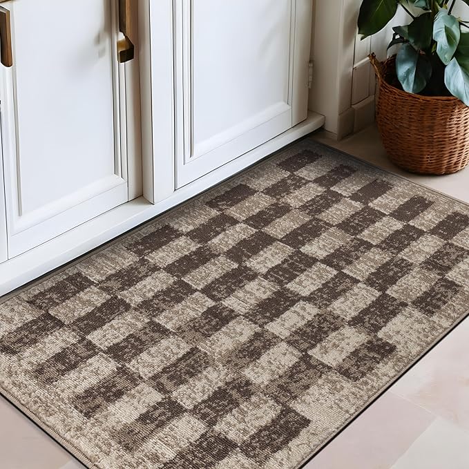 Rugshop Beige Checkered Area Rug – Textured Grid Pattern Carpet for Living Room, Bedroom, or Office – Neutral Contemporary Soft Floor Décor 2' 3" x 4' Beige