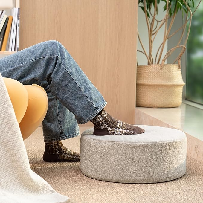 Pouf Ottoman Foot Rest Stool, Full Foam Filling Footstool for Couch, Living Room, Bedroom, Modern Comfor Floor Poof Seating (Apricot)