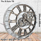 The B-Style Large Wall Clock 24 inch Moving Gear Wall Clock Oversized Vintage Farmhouse Wall Clocks for Living Room Decor Rustic Industrial Wood Clock (Gray and White)