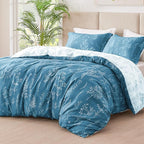 Love's cabin Mineral Blue Twin Comforter Set - Twin XL Size Comforter Set Dorm Bedding, 2 Pieces Cute Floral Bedding, Soft Reversible Flowers Comforter, 1 Comforter & 1 Pillow Sham